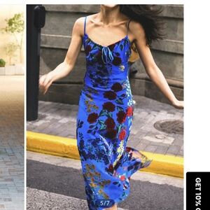 Commense Royal Blue Floral Slip Dress with Red & Yellow Accents
